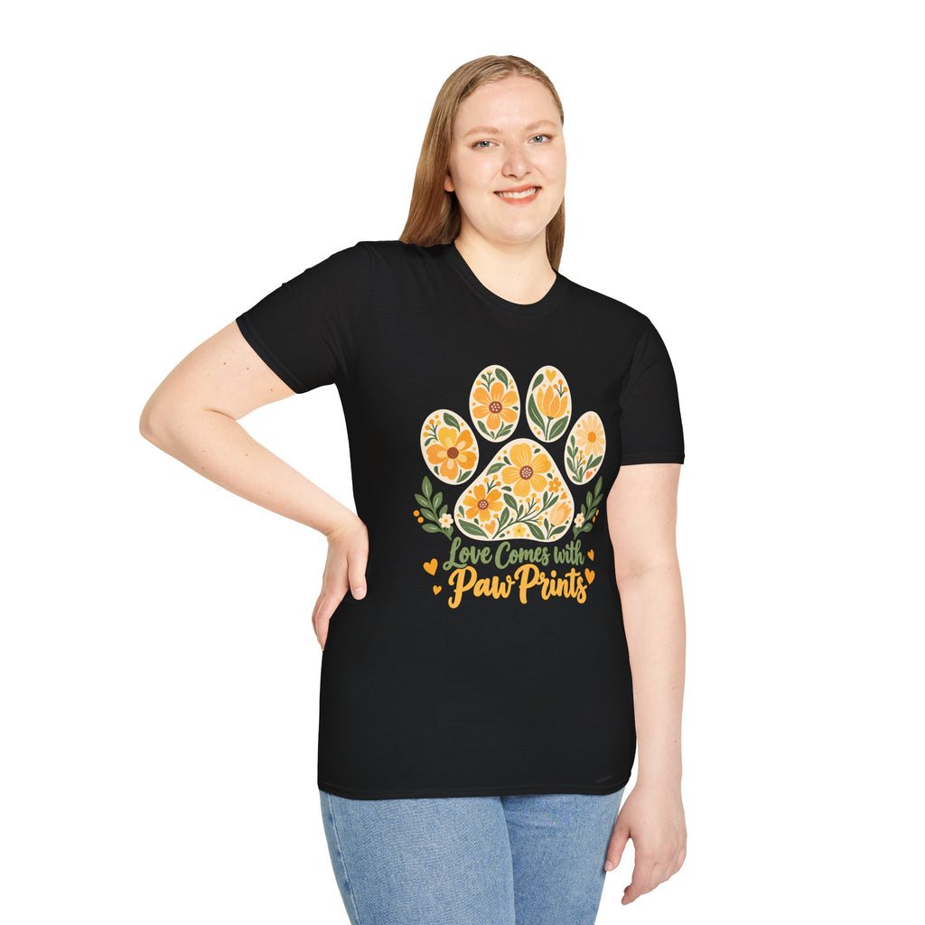 Love Come With Paw Prints Floral Paw Print - Supersoft Unisex T-shirt