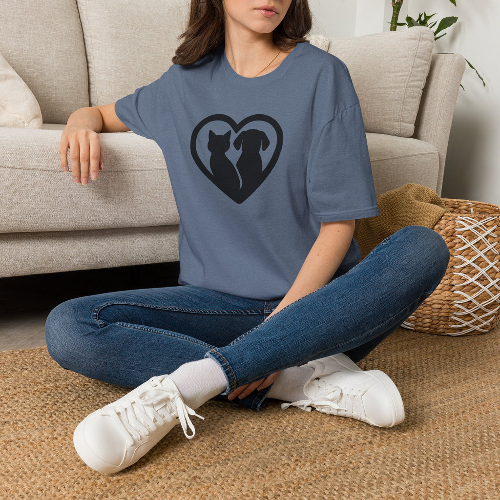 Dog and Cat Silhouettes in Heart –  Supersoft Unisex T-Shirt