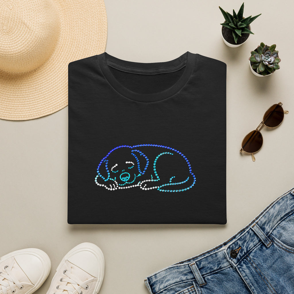 Bedazzling Beasts - Faux Jewel Blue Dog Sleeping - Unisex T-Shirt