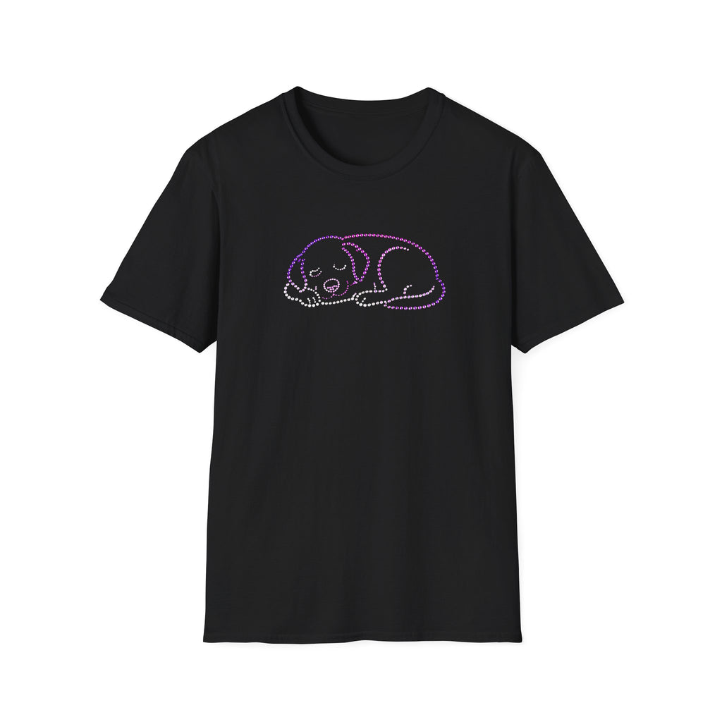 Bedazzling Beasts - Faux Jewel Purple Dog Sleeping - Unisex T-Shirt