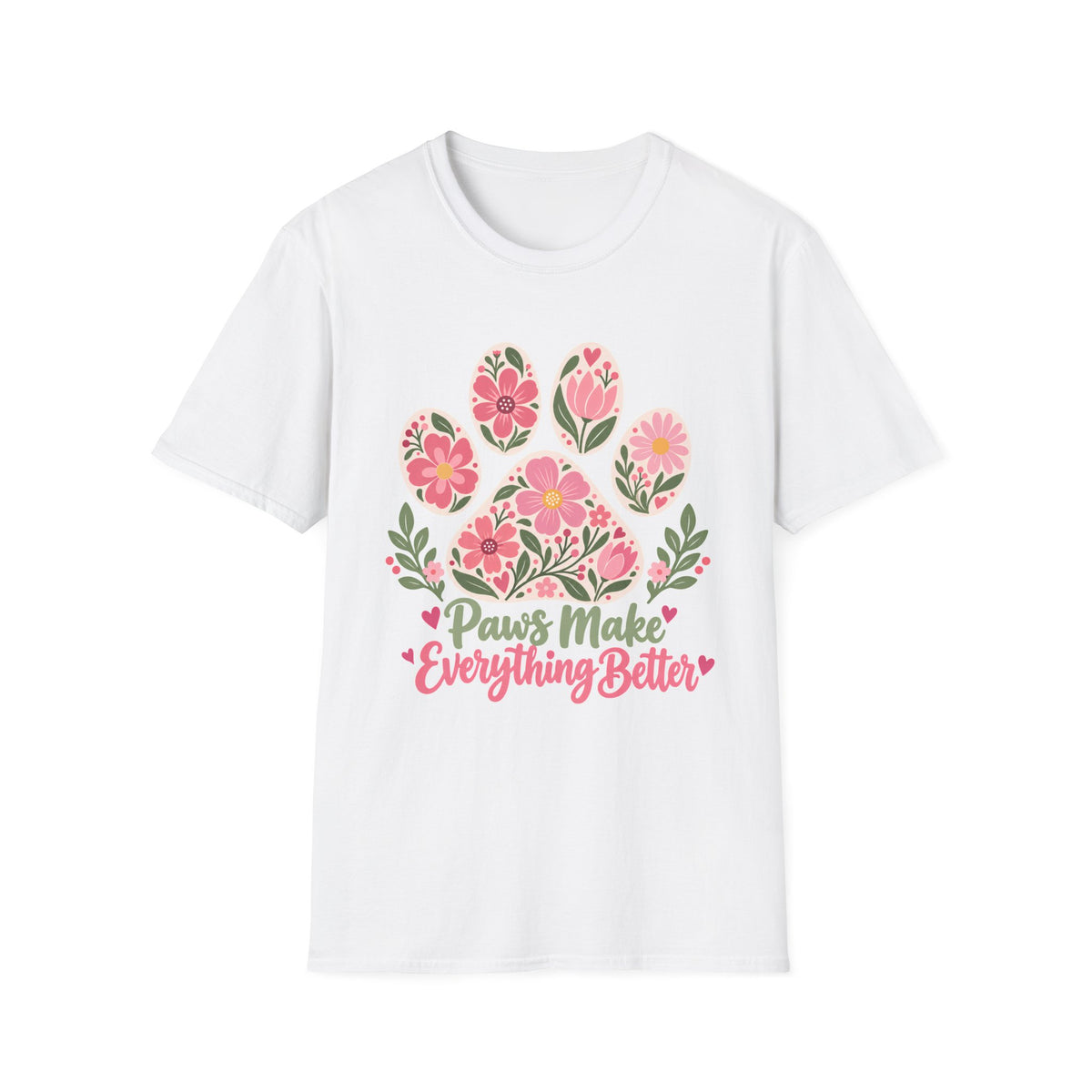 Paws Make Everything Better Floral Paw Print - Supersoft Unisex T-shirt