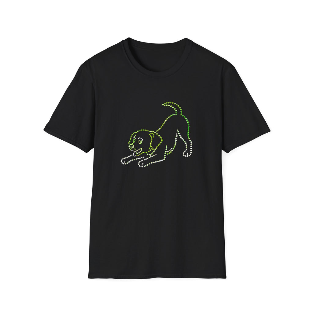 Bedazzling Beasts - Faux Jewel Green Dog Playing - Unisex T-Shirt