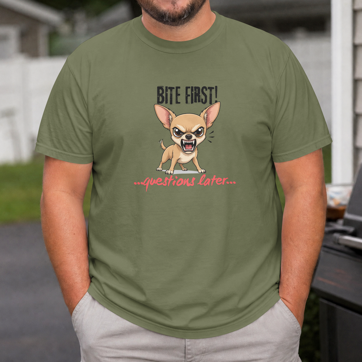 Bite First...Questions Later – Chihuahua Rescue Dog with Attitude - Unisex T-Shirt