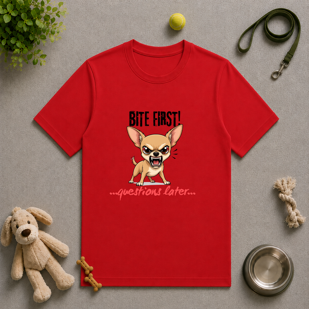 Bite First...Questions Later – Chihuahua Rescue Dog with Attitude - Unisex T-Shirt