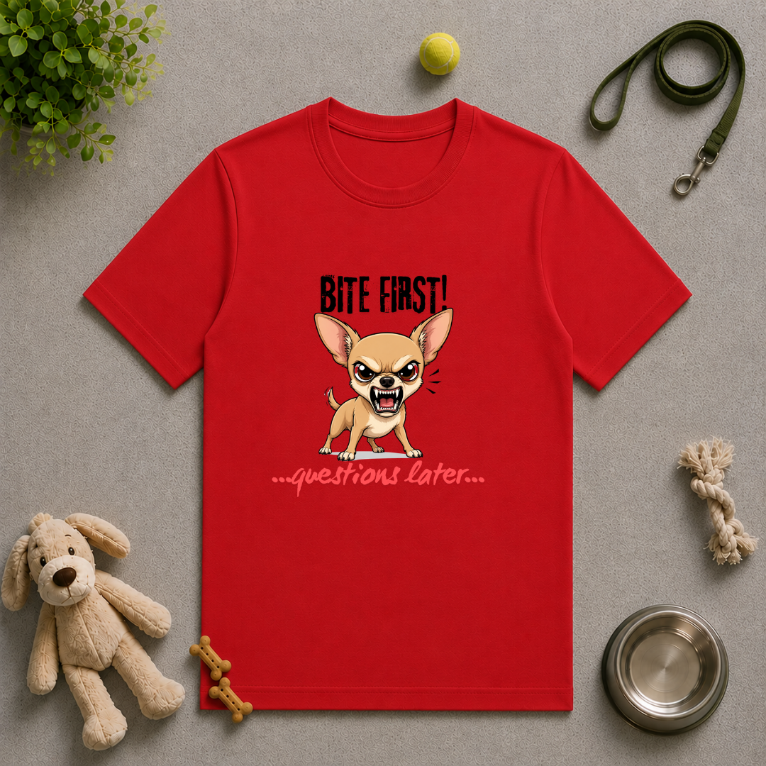 Bite First...Questions Later – Chihuahua Rescue Dog with Attitude - Unisex T-Shirt
