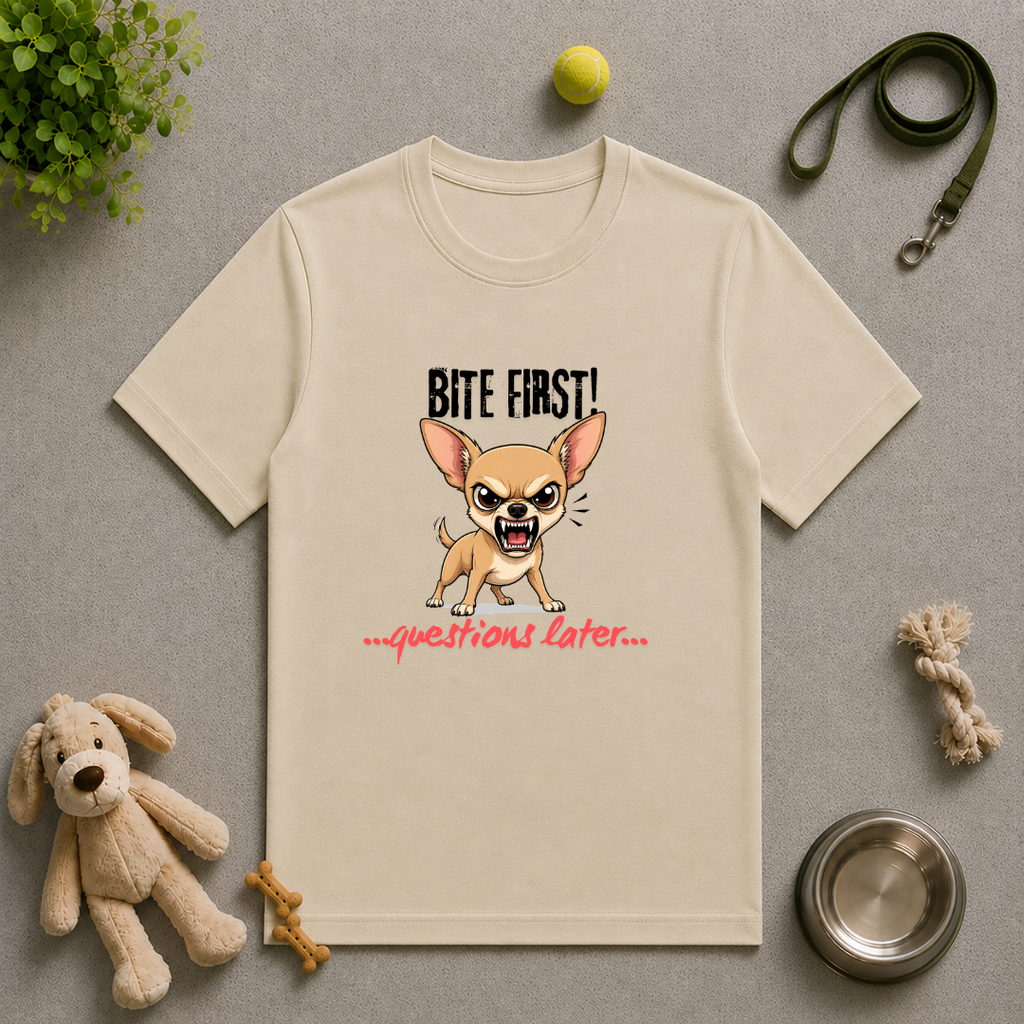 Bite First...Questions Later – Chihuahua Rescue Dog with Attitude - Unisex T-Shirt