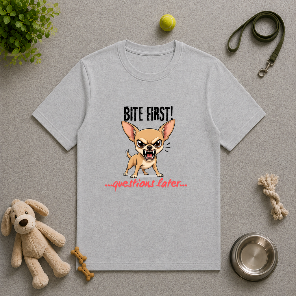 Bite First...Questions Later – Chihuahua Rescue Dog with Attitude - Unisex T-Shirt